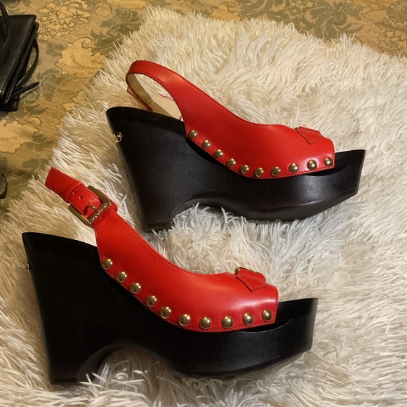 Michael Kors Red Slingback Heels with Gold Accents - Picture 7 of 7